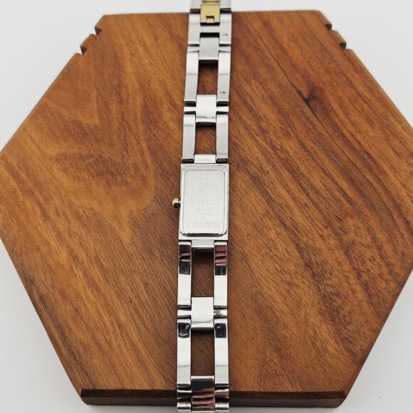 Fossil Women's Two Tone Rectangle Dial Watch Wide Link Bracelet Band ES-1771 - Picture 5 of 7